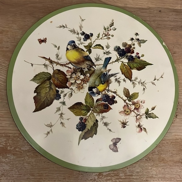 Set of 2 Pimpernel Round Trivets Placemats Birds & Berries England Cork Bottom - Picture 3 of 8